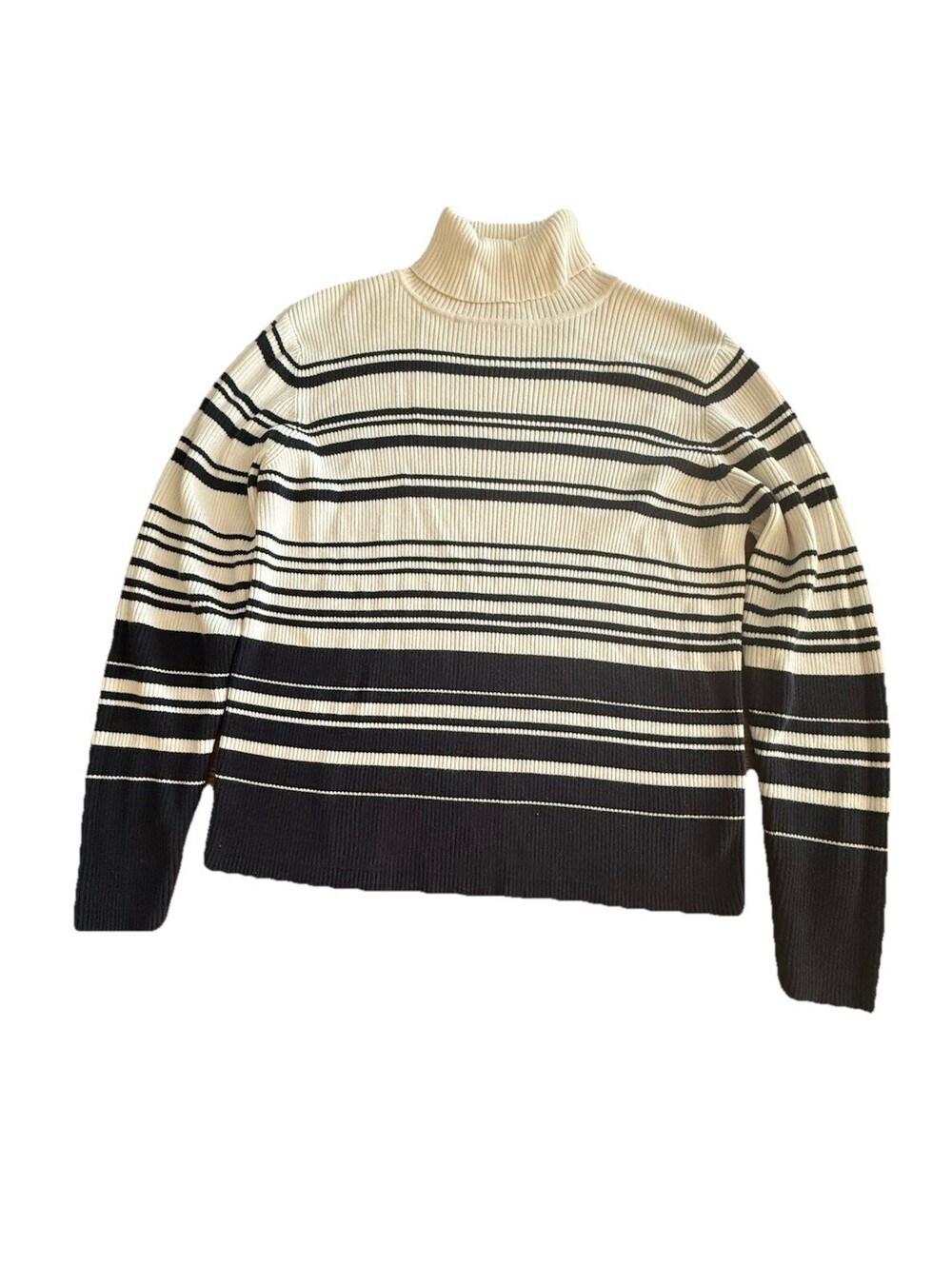 Karen Scott Petite Large Striped Turtleneck Capsule Wardrobe Basics Black White